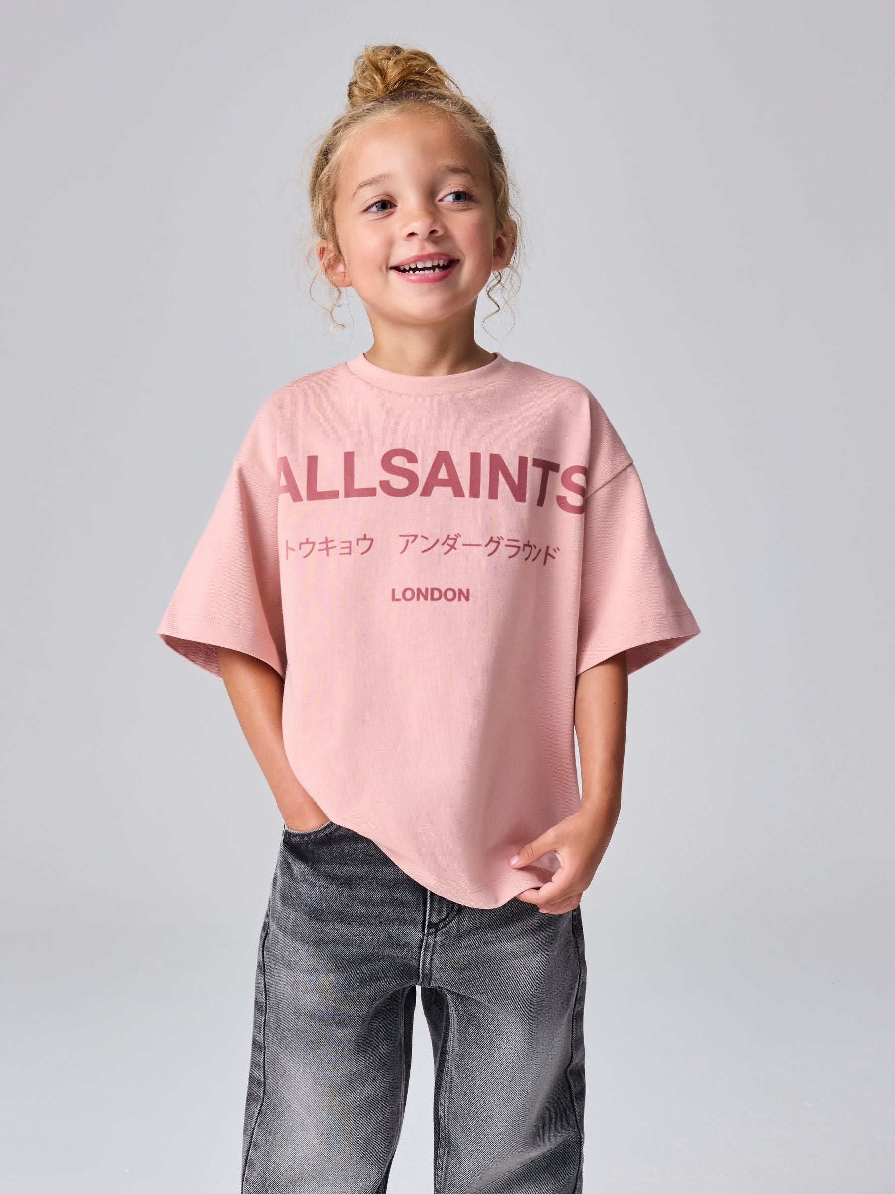 smALLSAINTS Mid Pink Oversized Girls Underground Crew T-Shirt