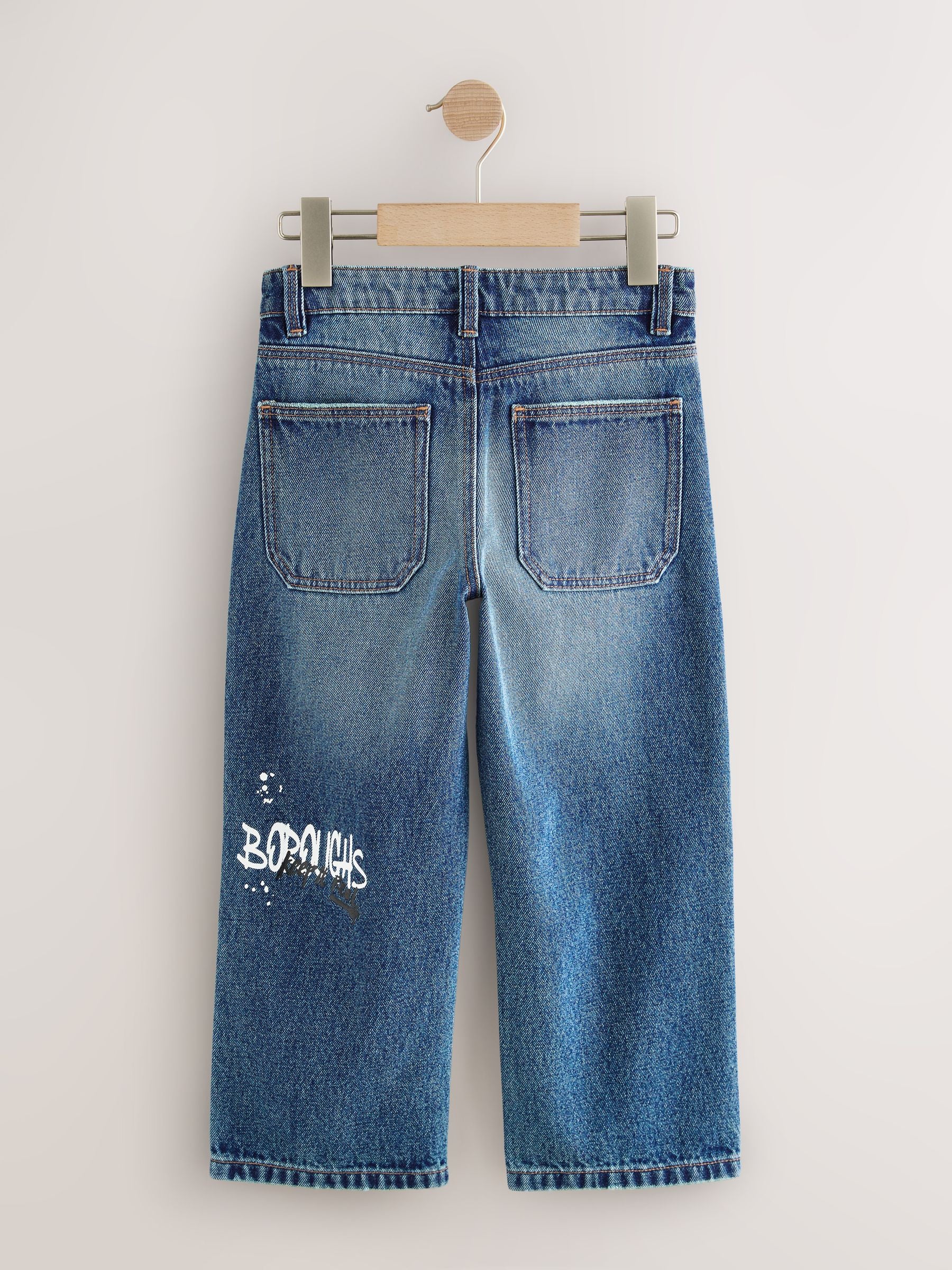 Varsity All-Over Print Mid Blue Denim Wide Fit Authentic Jeans (3-16yrs)