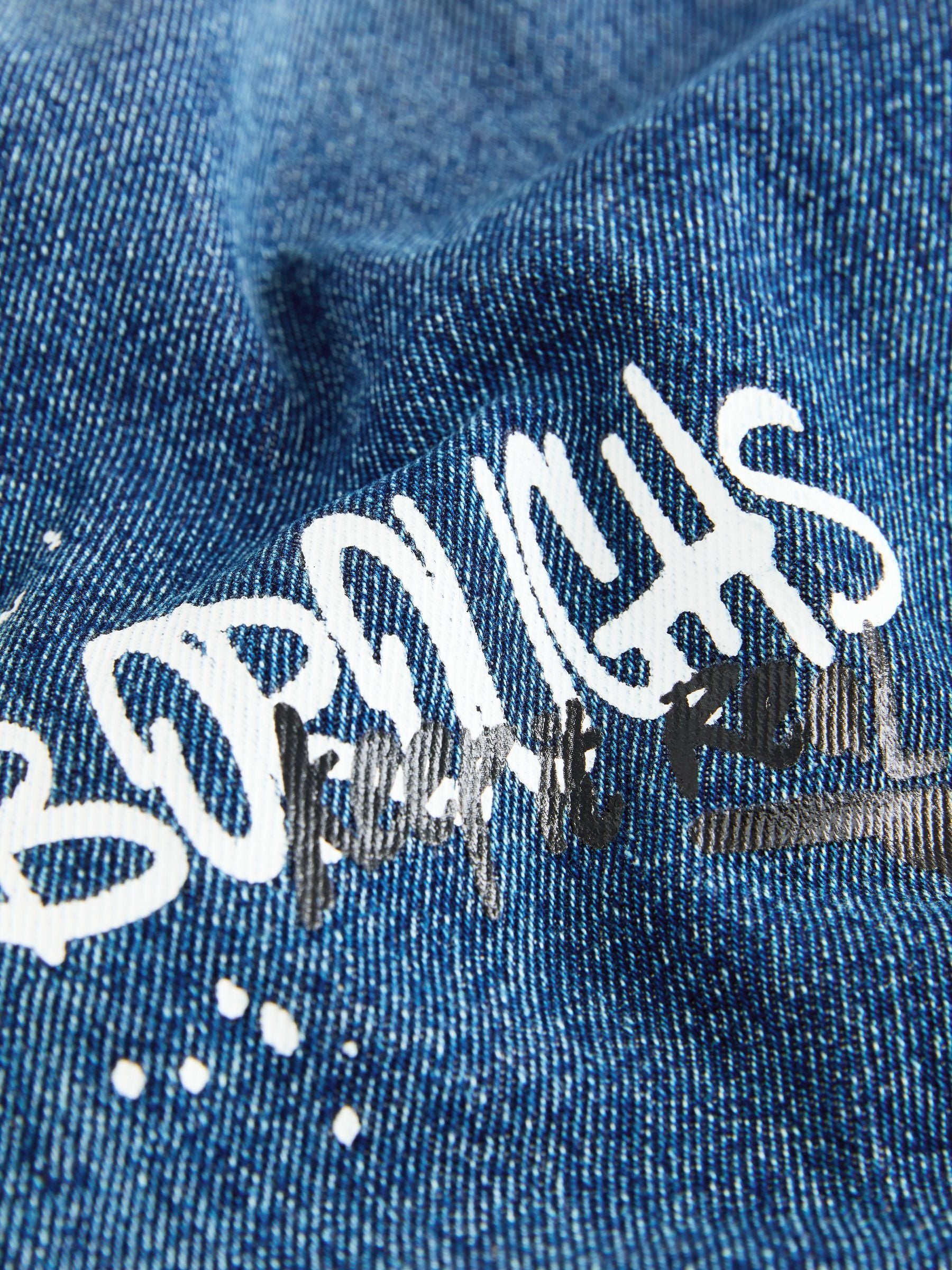 Varsity All-Over Print Mid Blue Denim Wide Fit Authentic Jeans (3-16yrs)