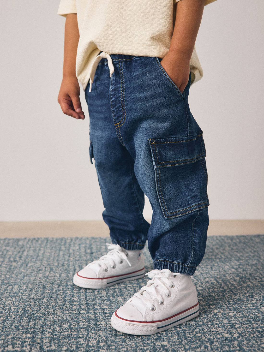 Dark Blue Comfort Stretch Wide Cargo Jeans (3mths-7yrs)