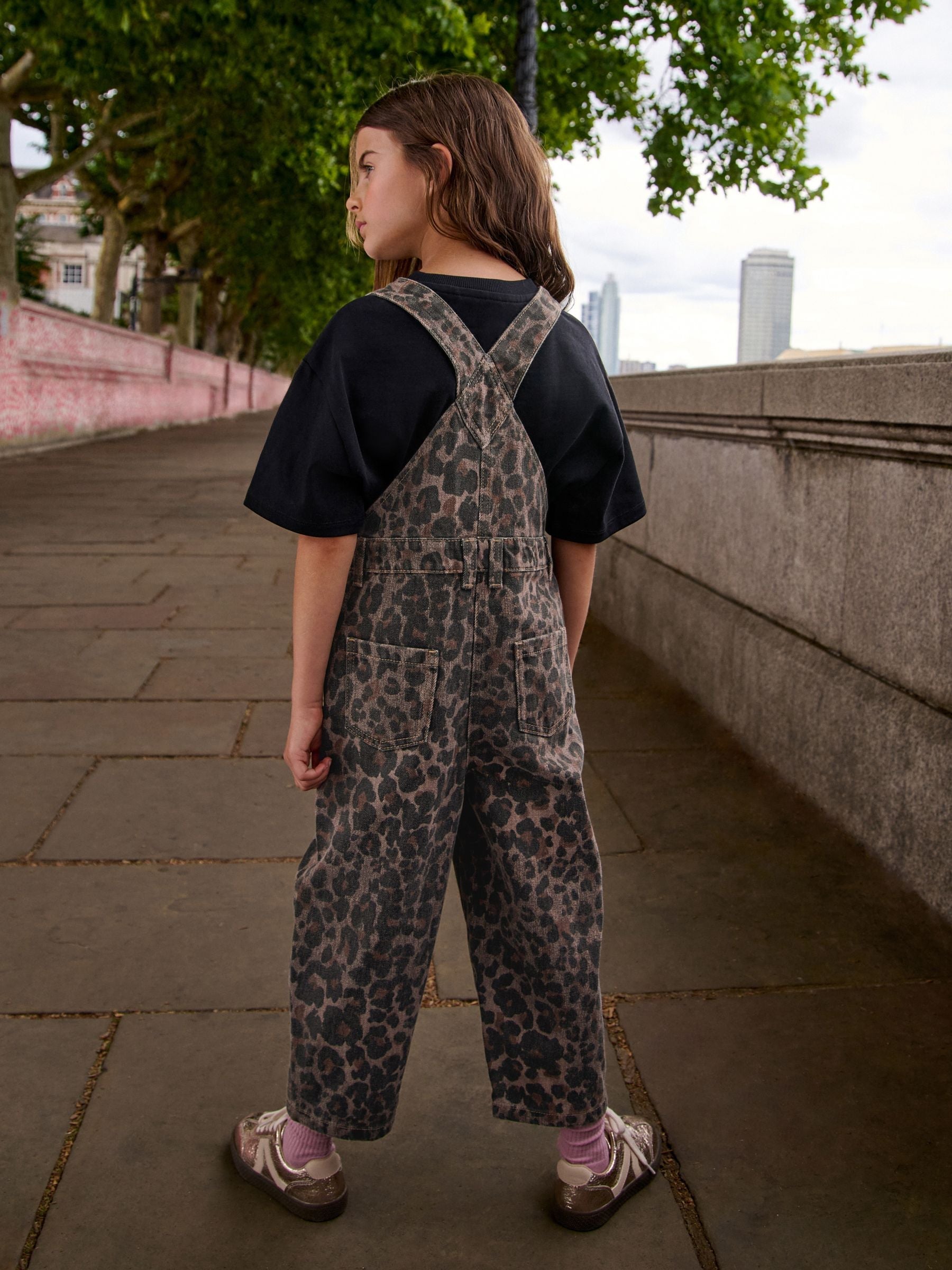 Chocolate Brown Animal Print Dungaree (3-16yrs)