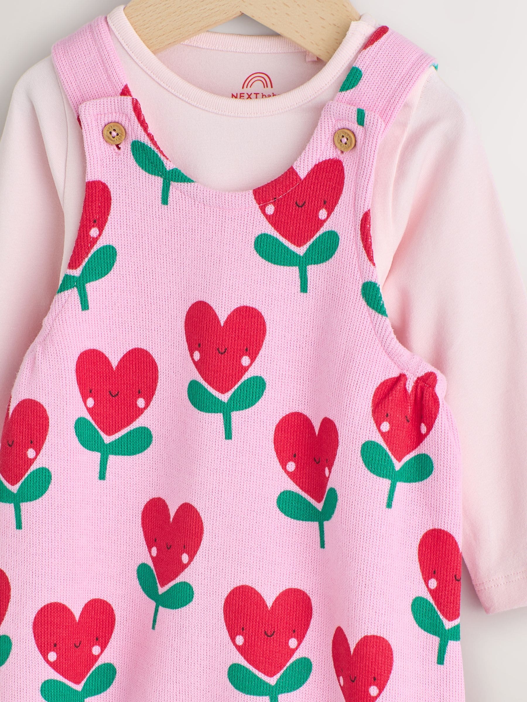 Pink Baby Dungarees and Long Sleeve Bodysuits Set 2 Piece (0mths-3yrs)