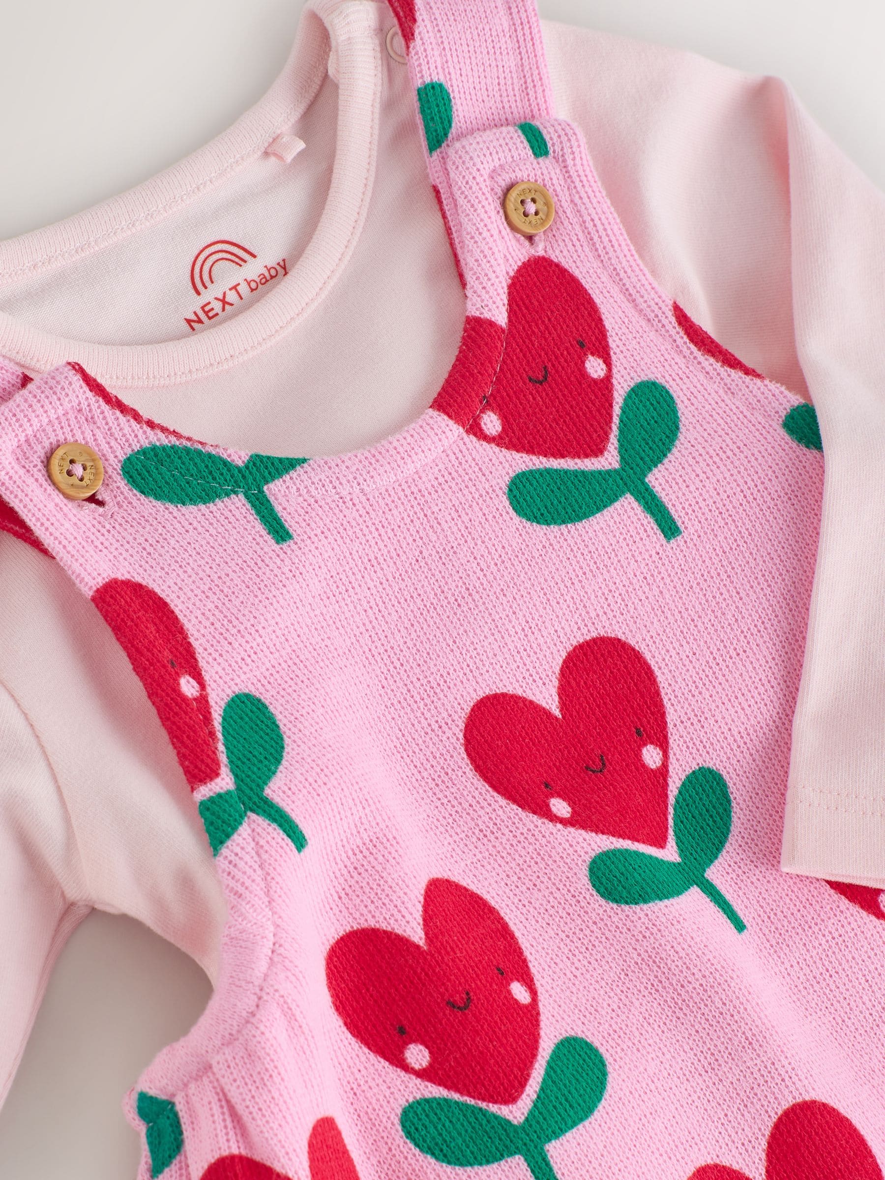 Pink Baby Dungarees and Long Sleeve Bodysuits Set 2 Piece (0mths-3yrs)