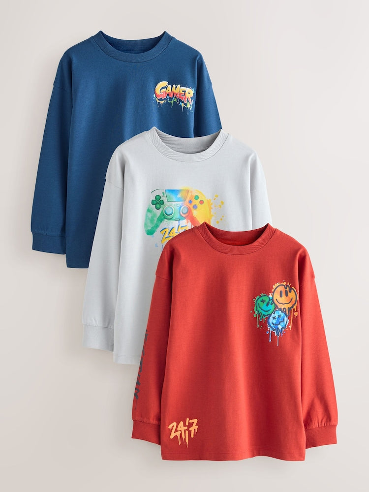 Navy/Grey/Red Gamer Relaxed Fit Graphic Print Short Sleeve T-Shirts 3 Pack (9-12 months)