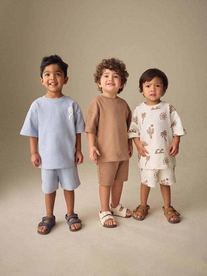 Neutral/Blue/White Cactus Short Sleeve T-Shirt and Shorts Set 3 Pack (3mths-7yrs)