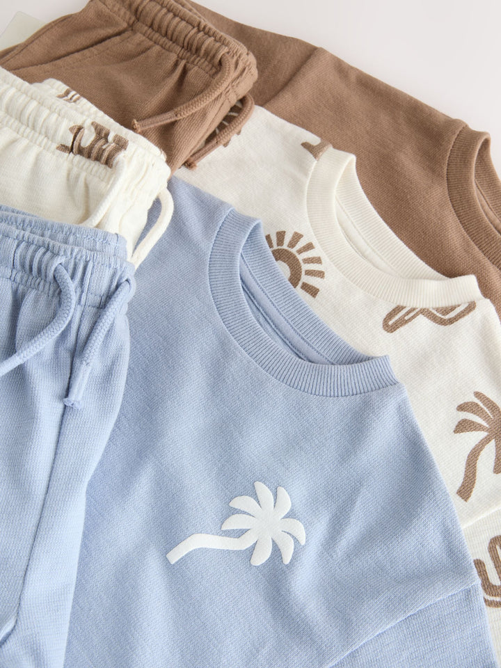 Neutral/Blue/White Cactus Short Sleeve T-Shirt and Shorts Set 3 Pack (3mths-7yrs)