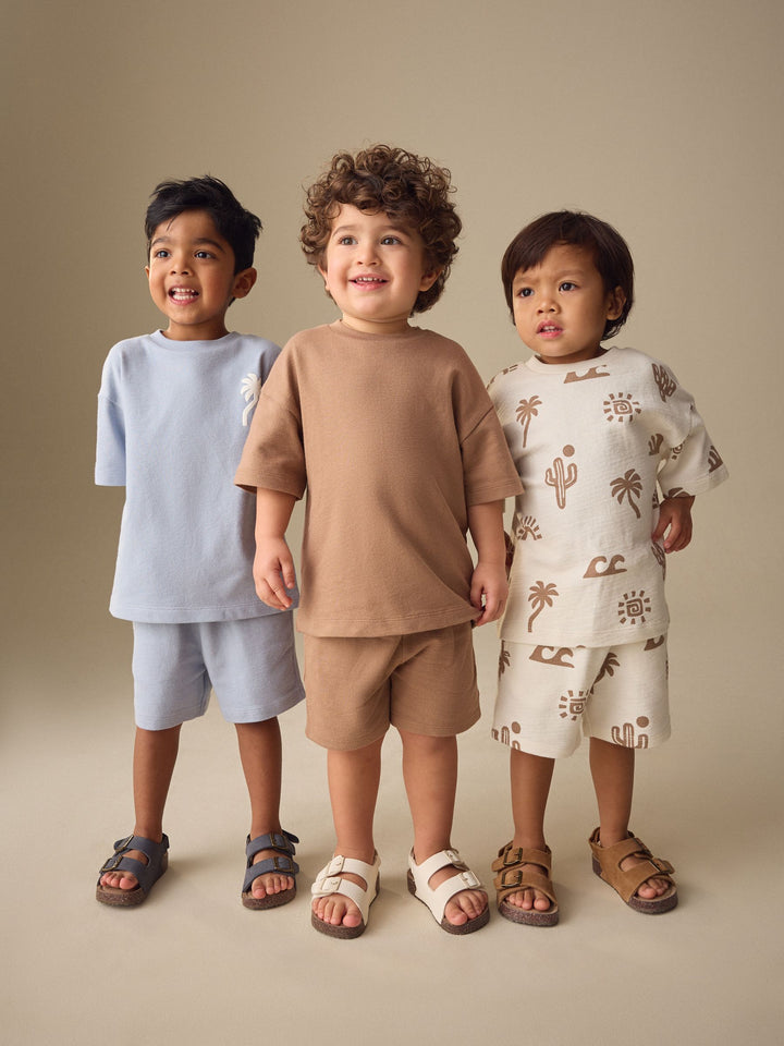 Neutral/Blue/White Cactus Short Sleeve T-Shirt and Shorts Set 3 Pack (3mths-7yrs)