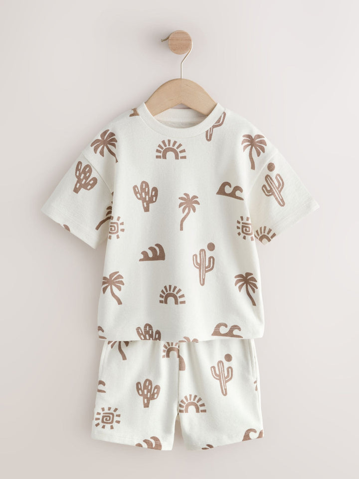 Neutral/Blue/White Cactus Short Sleeve T-Shirt and Shorts Set 3 Pack (3mths-7yrs)