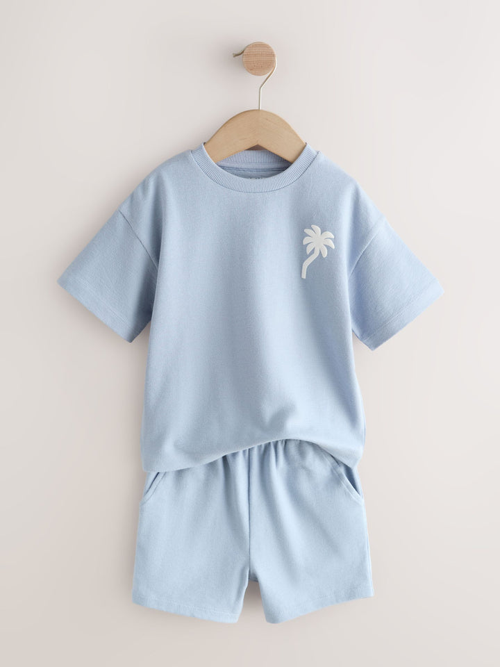 Neutral/Blue/White Cactus Short Sleeve T-Shirt and Shorts Set 3 Pack (3mths-7yrs)