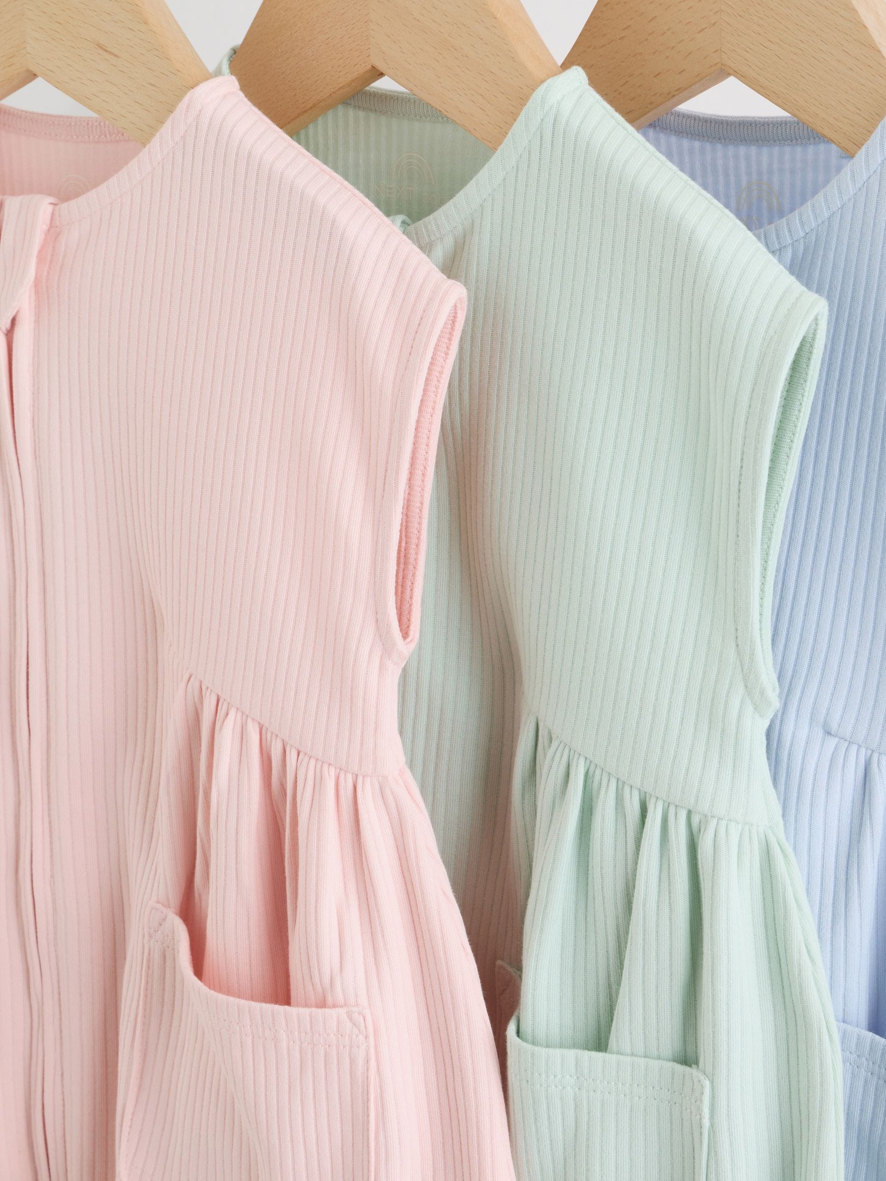 Pastel Colour Zip Through Baby Rompers 3 Pack