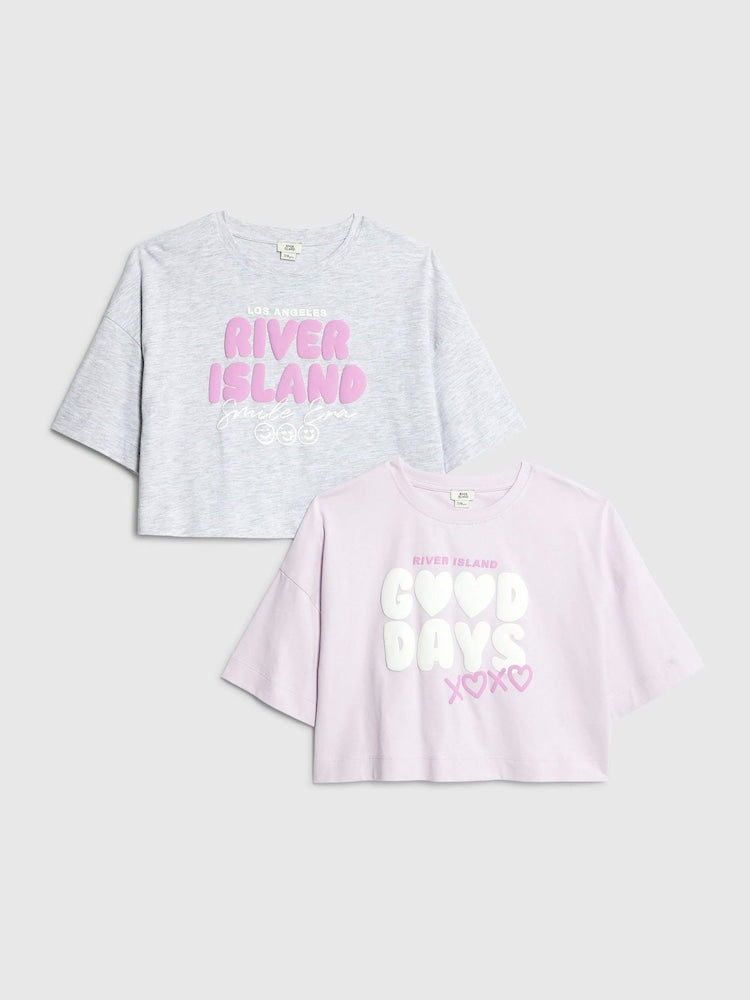 River Island Purple Bubble Font Crop 2 Pack T-Shirts
