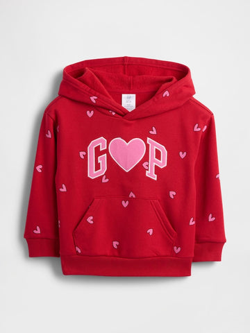 Gap Red Heart Print Logo Valentines Hoodie (6mths-5yrs)