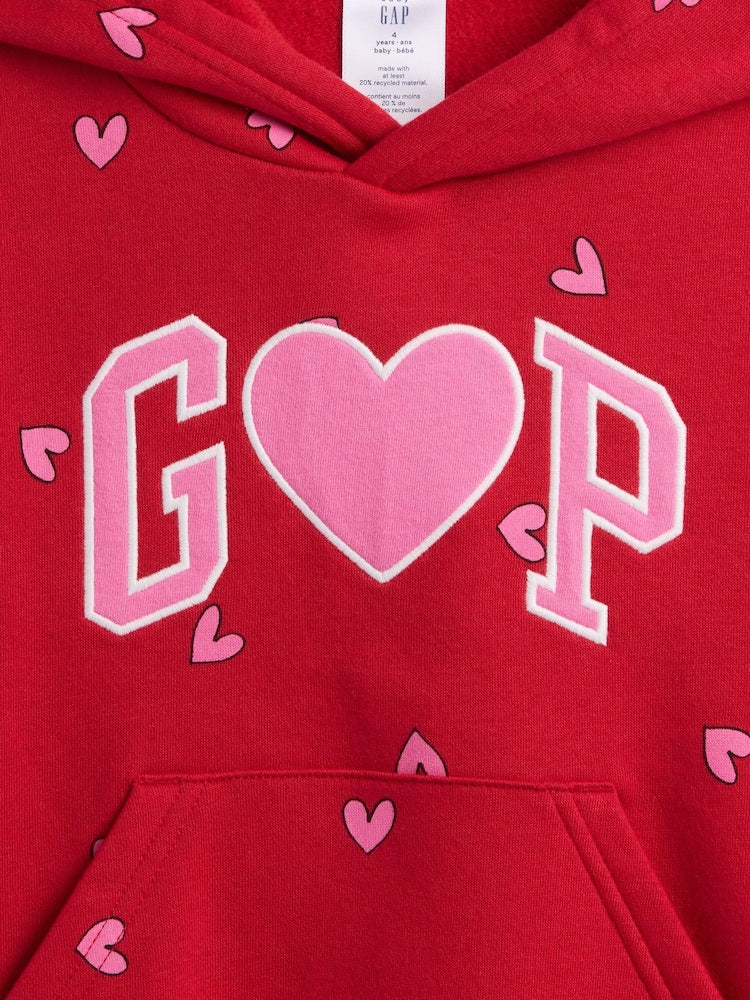 Gap Red Heart Print Logo Valentines Hoodie (6mths-5yrs)
