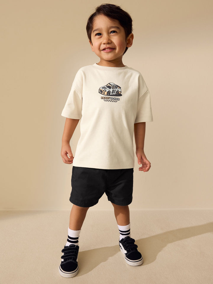 Cream Race Car Short Sleeve Back Print T-Shirt (3mths-7yrs)
