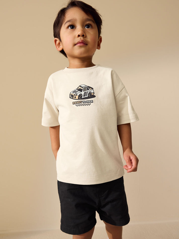 Cream Race Car Short Sleeve Back Print T-Shirt (3mths-7yrs)