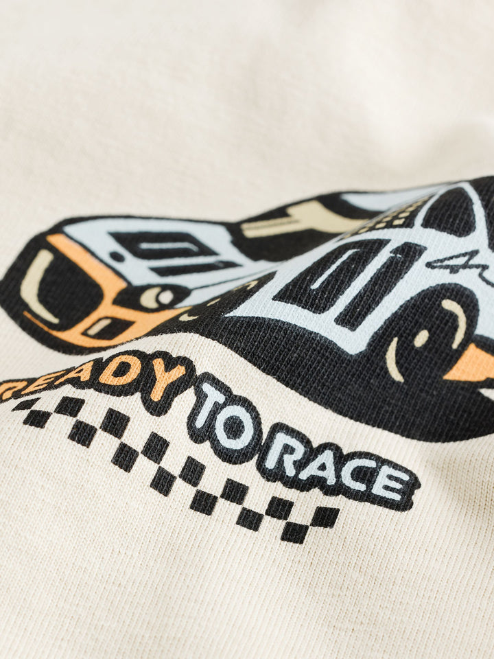 Cream Race Car Short Sleeve Back Print T-Shirt (3mths-7yrs)