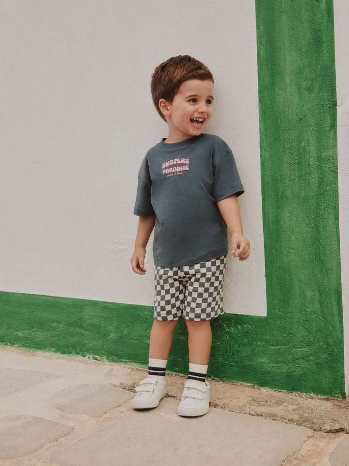 Charcoal Grey Surfers Paradise Short Sleeve Back Print T-Shirt and Shorts Set (3mths-7yrs)