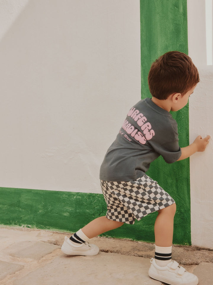 Charcoal Grey Surfers Paradise Short Sleeve Back Print T-Shirt and Shorts Set (3mths-7yrs)