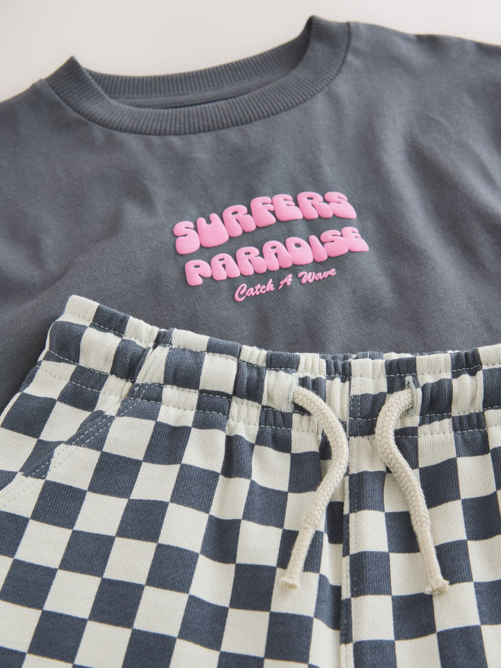 Charcoal Grey Surfers Paradise Short Sleeve Back Print T-Shirt and Shorts Set (3mths-7yrs)