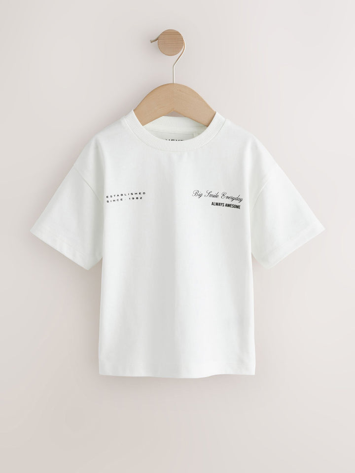 Grey/Brown/Blue/White Slogan Short Sleeve Graphic T-Shirts 4 Pack (3mths-7yrs)