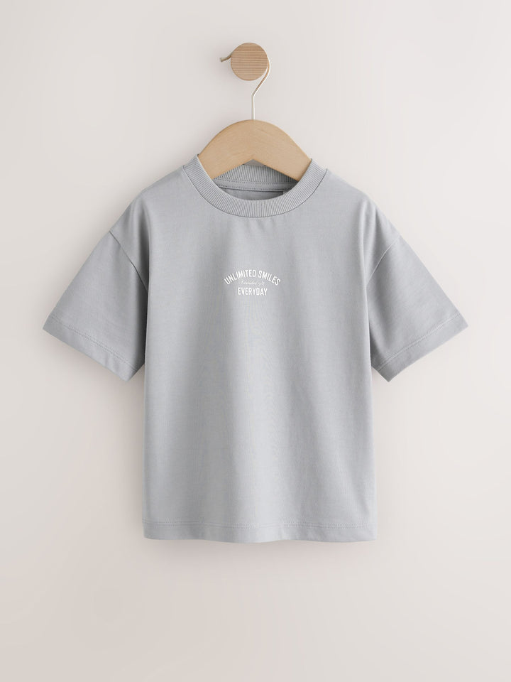 Grey/Brown/Blue/White Slogan Short Sleeve Graphic T-Shirts 4 Pack (3mths-7yrs)