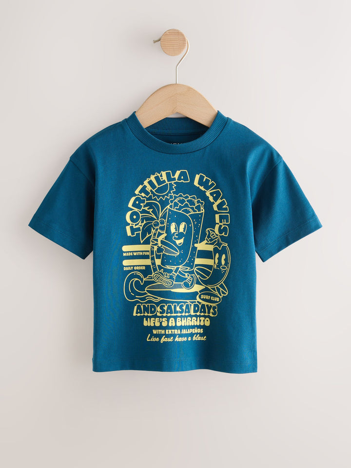 Blue Food Stripe Short Sleeve Graphic T-Shirts 3 Pack (3mths-7yrs)