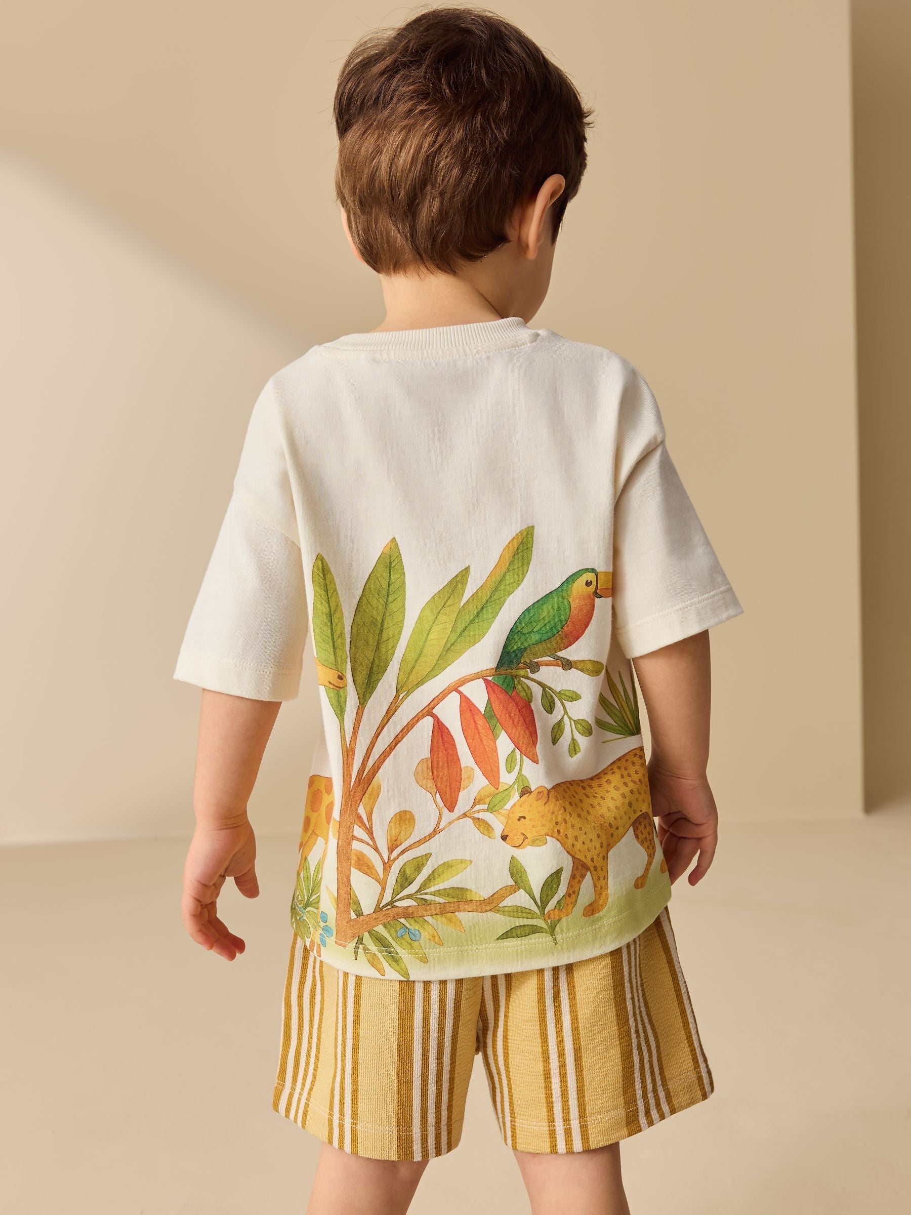 Light Yellow Watercolour Safari Short Sleeve Back Print T-Shirt and Shorts Set (3mths-7yrs)