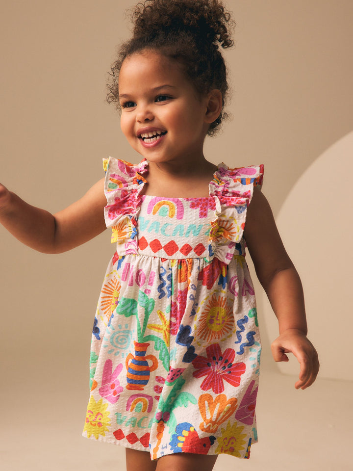 Multi Summer Palm Print Frill Sleeve Playsuit (3mths-7yrs)