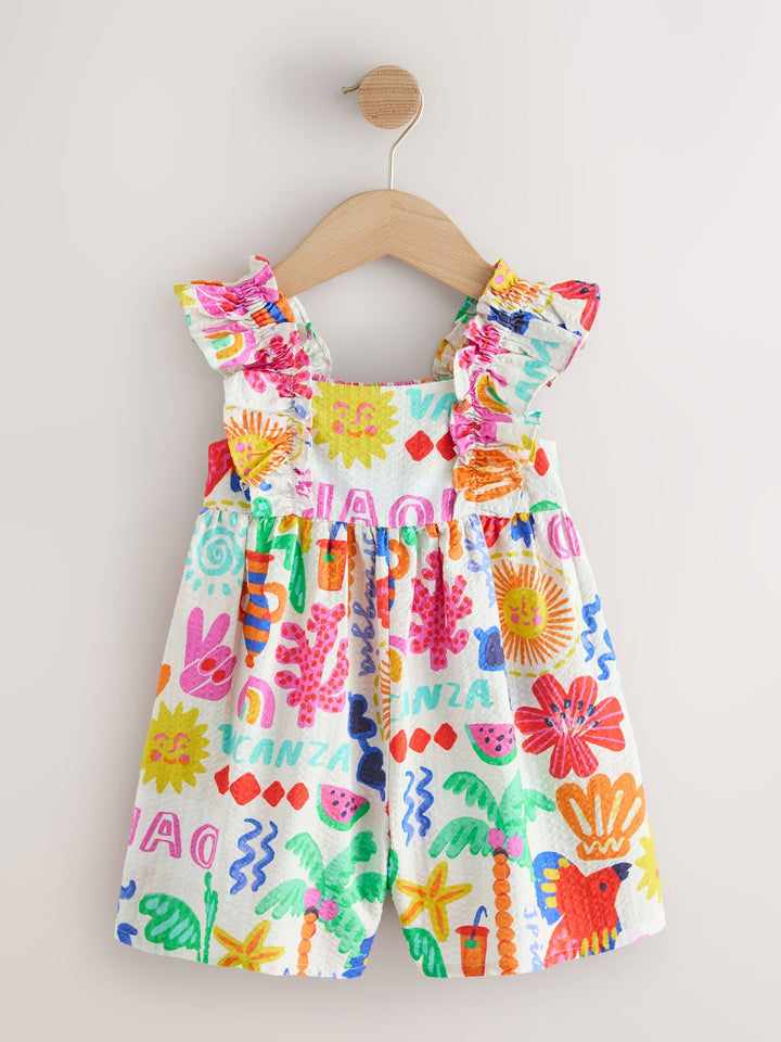 Multi Summer Palm Print Frill Sleeve Playsuit (3mths-7yrs)