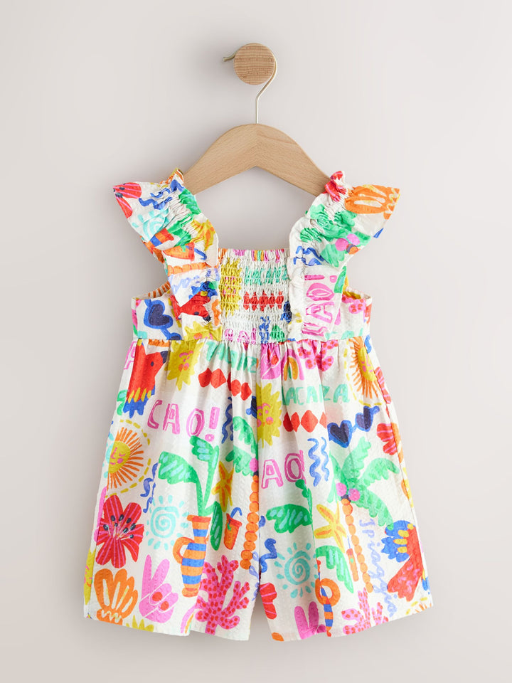 Multi Summer Palm Print Frill Sleeve Playsuit (3mths-7yrs)
