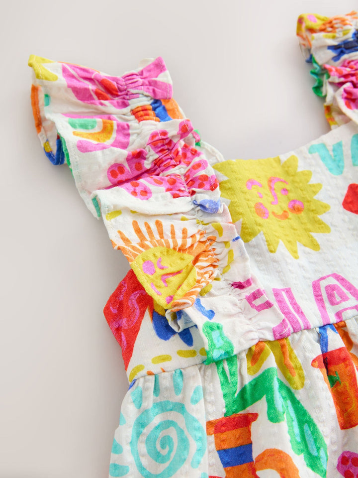 Multi Summer Palm Print Frill Sleeve Playsuit (3mths-7yrs)