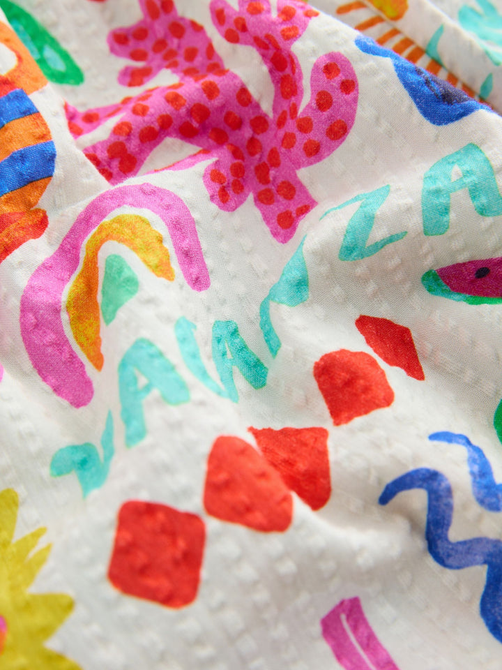 Multi Summer Palm Print Frill Sleeve Playsuit (3mths-7yrs)