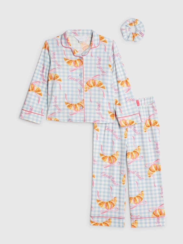 River Island Blue Long Sleeve Croissant Pyjamas