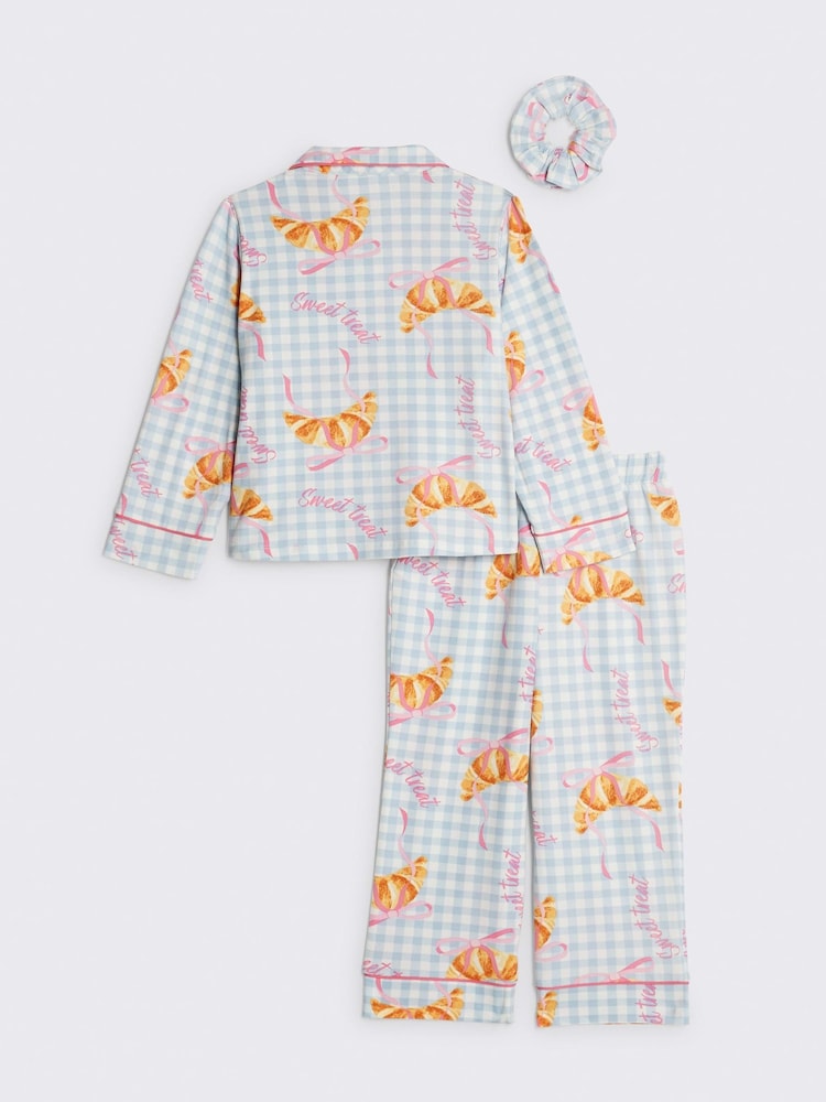 River Island Blue Long Sleeve Croissant Pyjamas