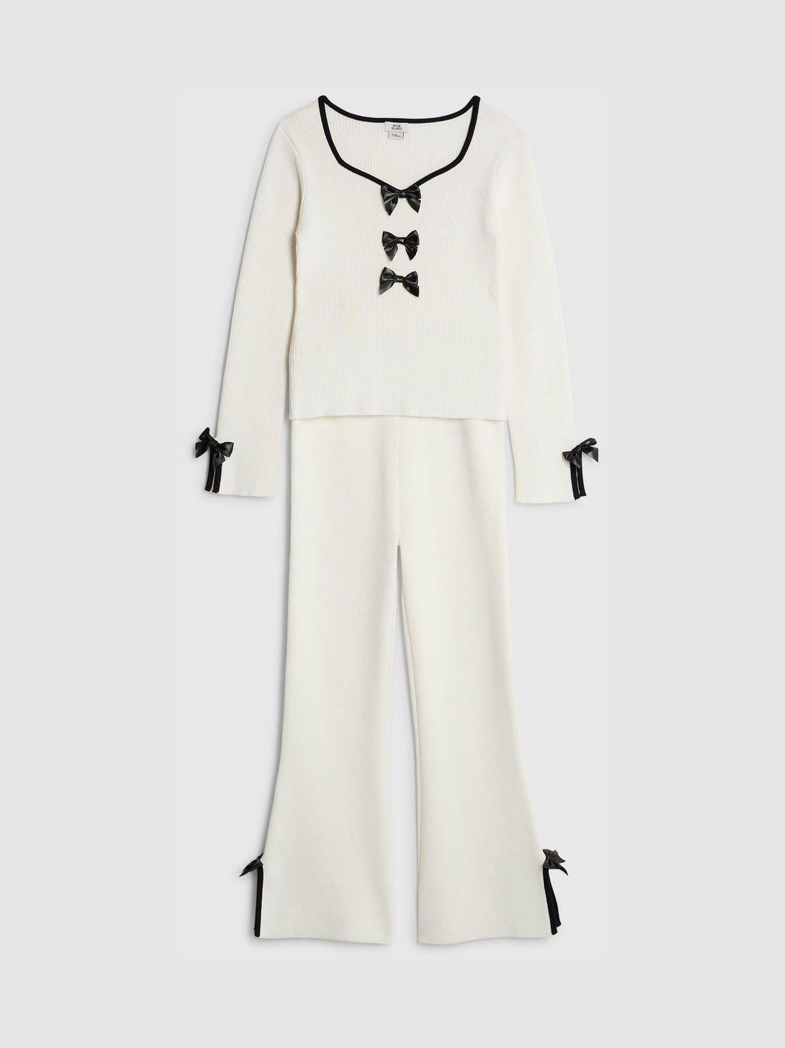 River Island Cream Long Sleeve Bow Top & Joggers Set