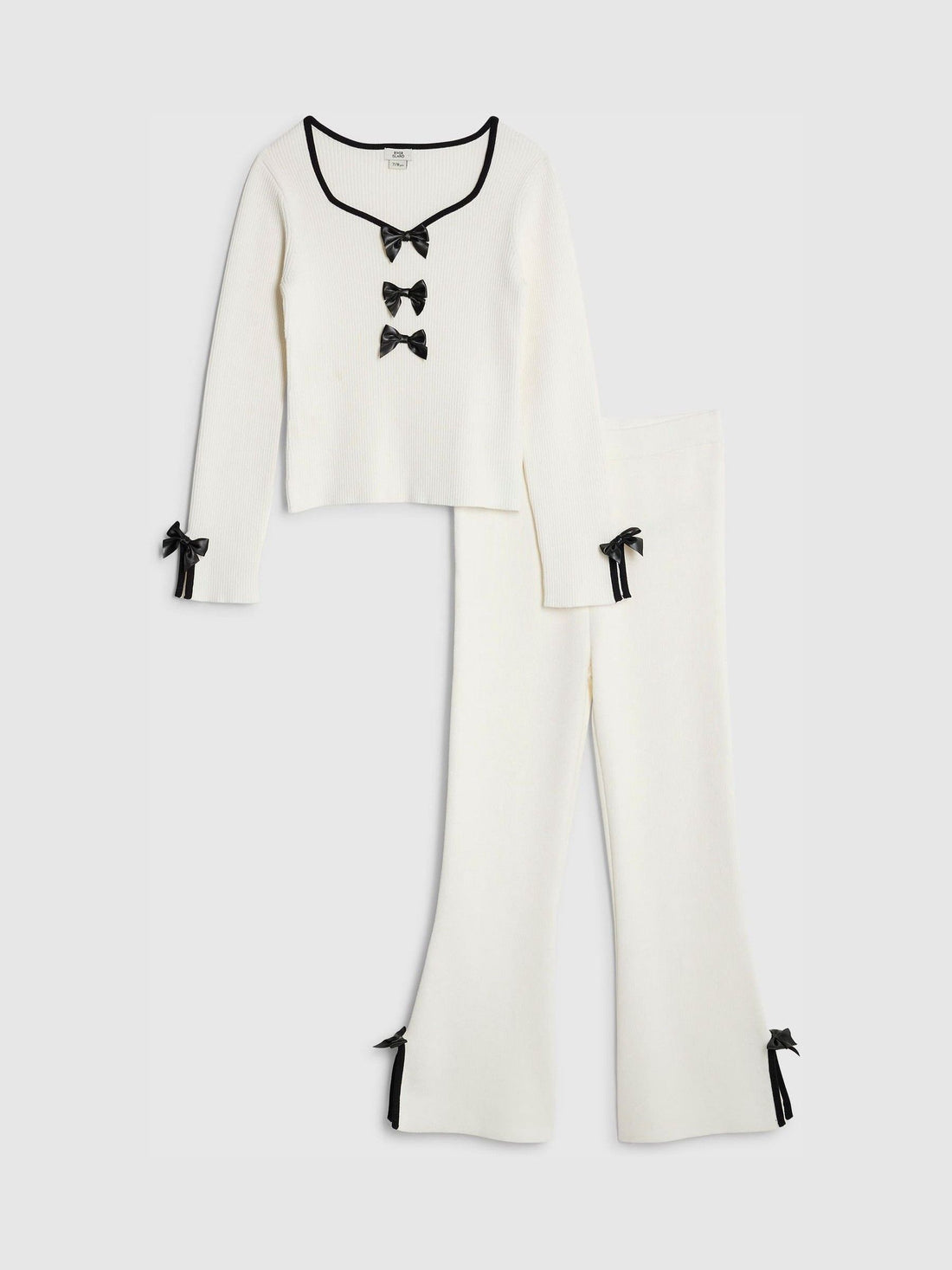 River Island Cream Long Sleeve Bow Top & Joggers Set