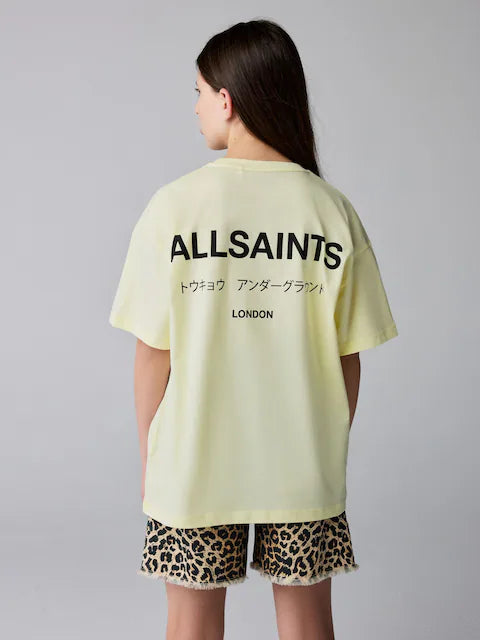 Girls smALLSAINTS Light Yellow Oversized Underground Crew Neck T-Shirt