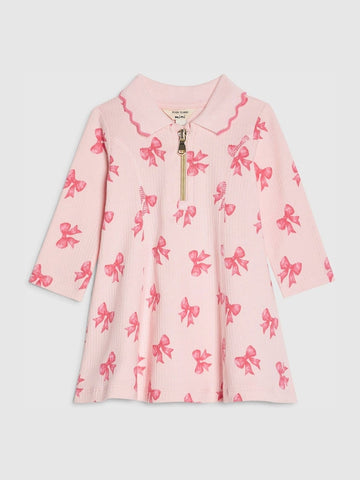 River Island Pink Long Sleeve Bow Collar Rib Dress