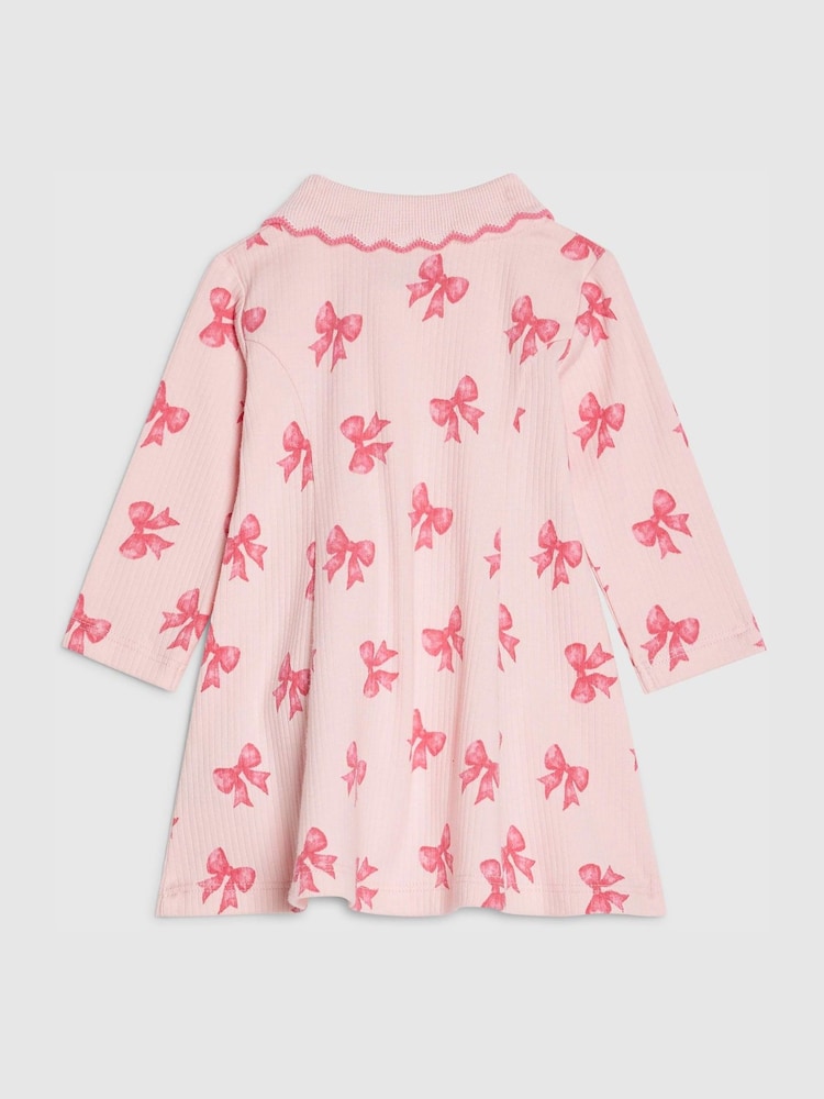 River Island Pink Long Sleeve Bow Collar Rib Dress