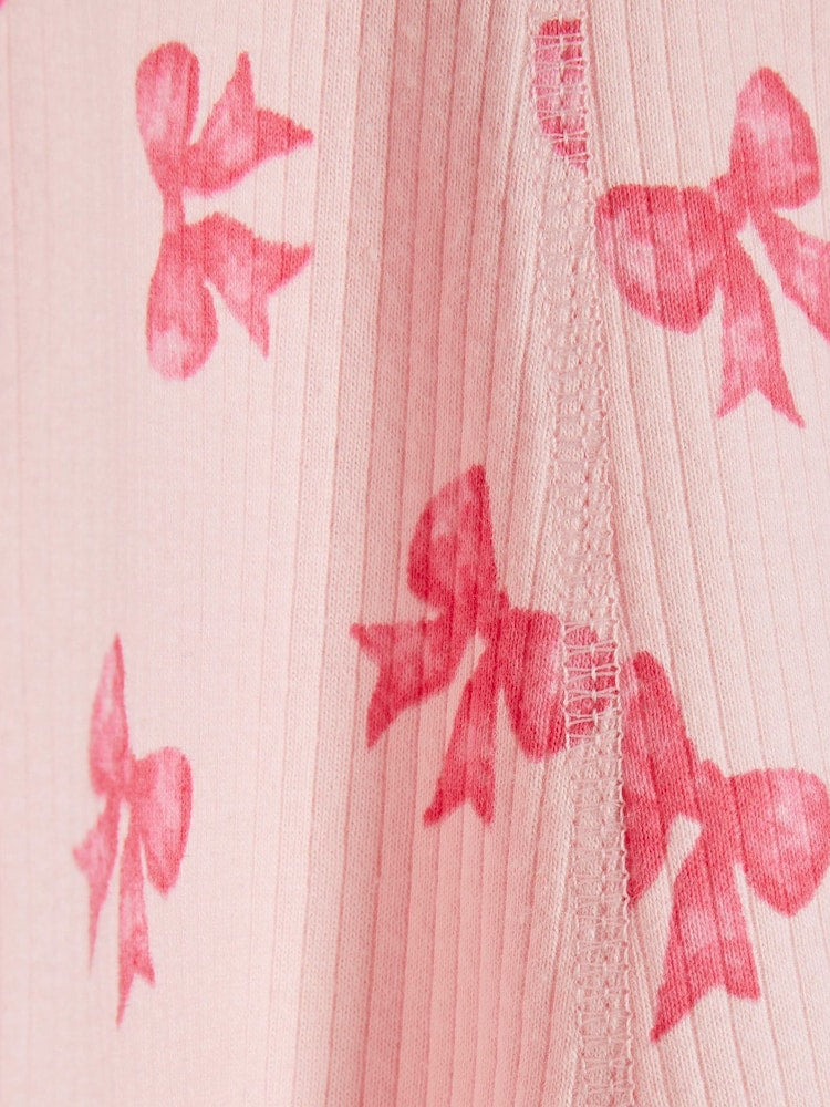 River Island Pink Long Sleeve Bow Collar Rib Dress