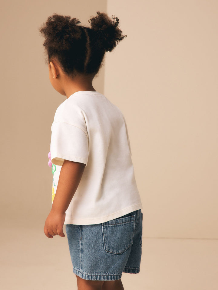 Ecru White Padded Bunny Short Sleeve T-Shirt (3mths-7yrs)