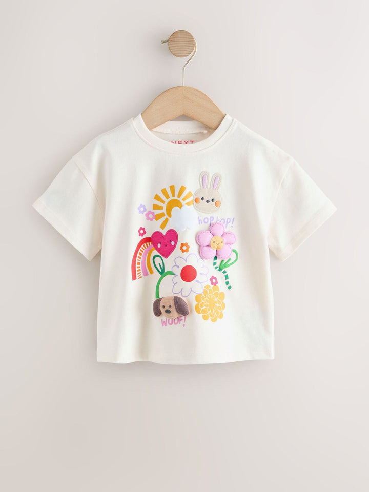 Ecru White Padded Bunny Short Sleeve T-Shirt (3mths-7yrs)