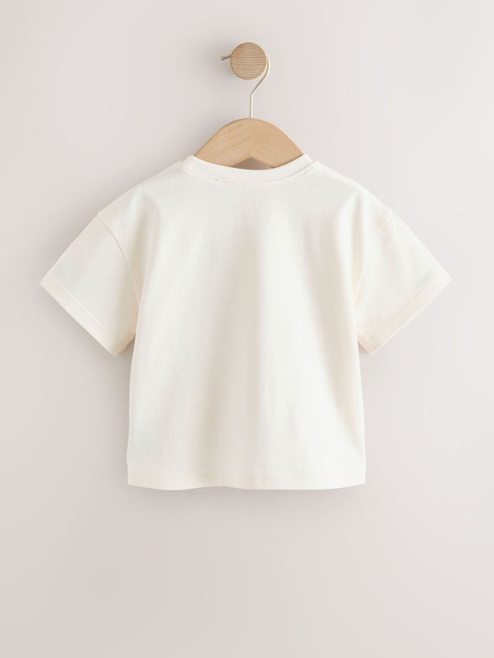 Ecru White Padded Bunny Short Sleeve T-Shirt (3mths-7yrs)