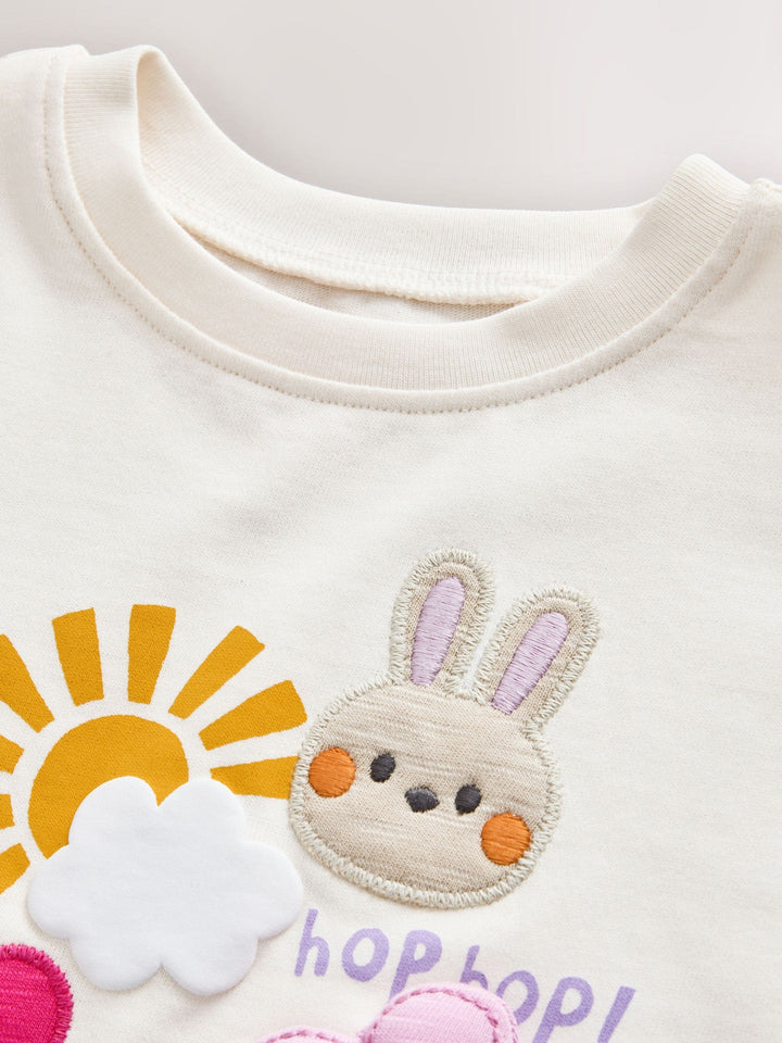 Ecru White Padded Bunny Short Sleeve T-Shirt (3mths-7yrs)