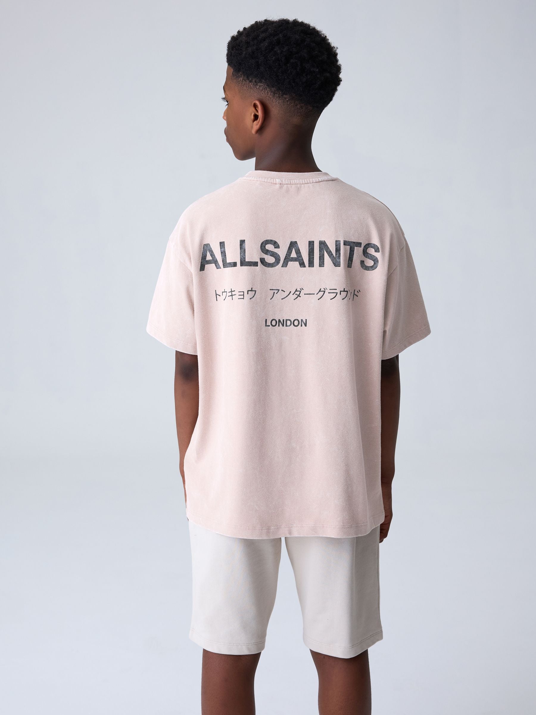 smALLSAINTS Washed Pink Oversized Underground Crew Neck Cotton T-Shirt