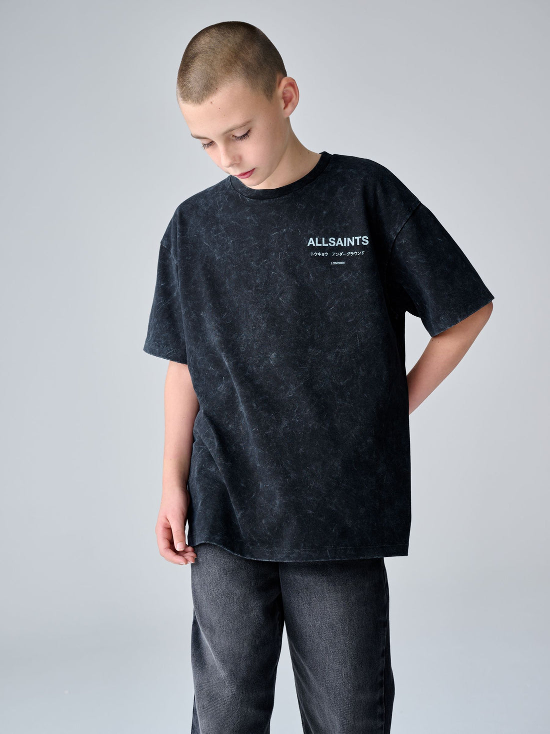smALLSAINTS Washed Black Oversized Underground Crew Neck Cotton T-Shirt