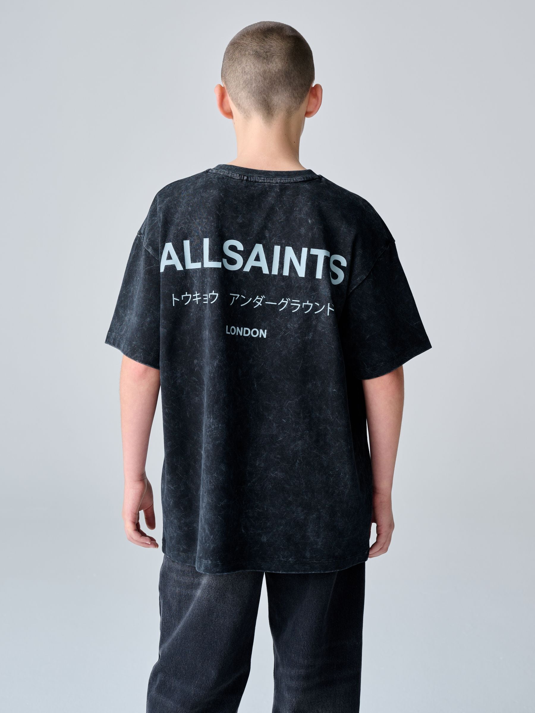 smALLSAINTS Washed Black Oversized Underground Crew Neck Cotton T-Shirt