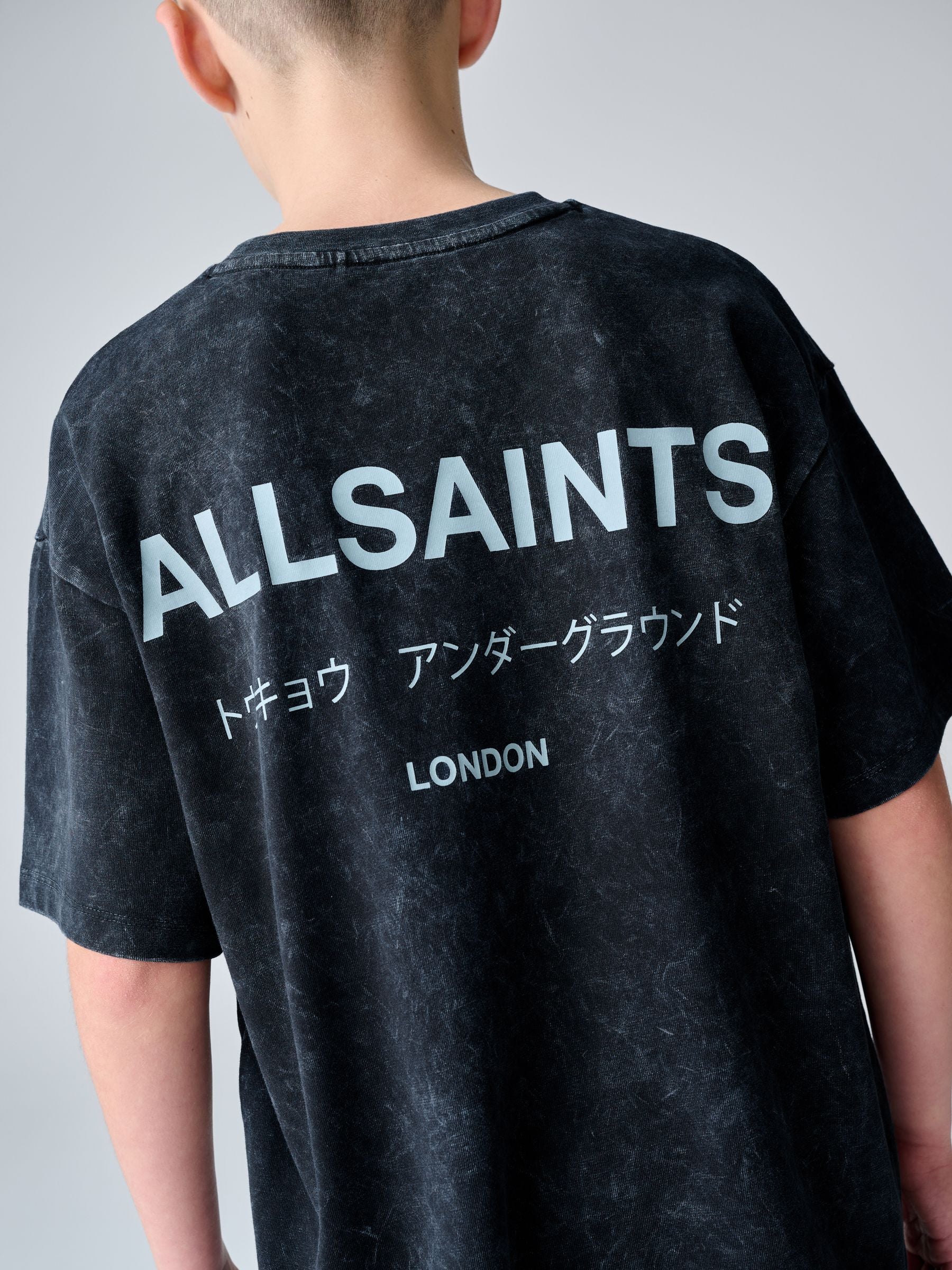smALLSAINTS Washed Black Oversized Underground Crew Neck Cotton T-Shirt
