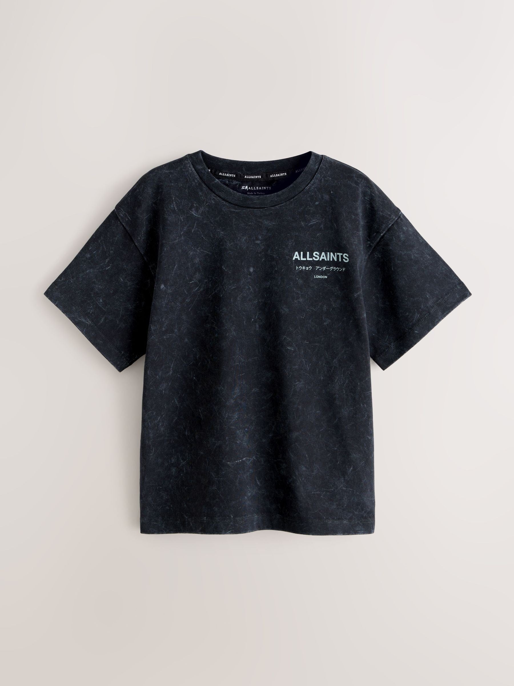 smALLSAINTS Washed Black Oversized Underground Crew Neck Cotton T-Shirt
