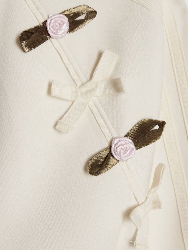 River Island Cream Rosette Wide Leg Tracksuit Set